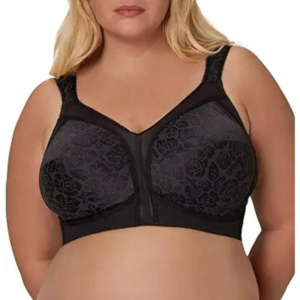 Playtex Women's Wireless Bra Size 48DD Black 18 Hours Full Coverage Smoothing